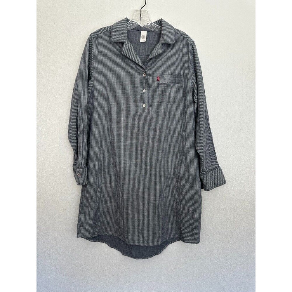 Levi's Women's Railroad Stripe Popover Dress Knee Length Gray White Size Medium
